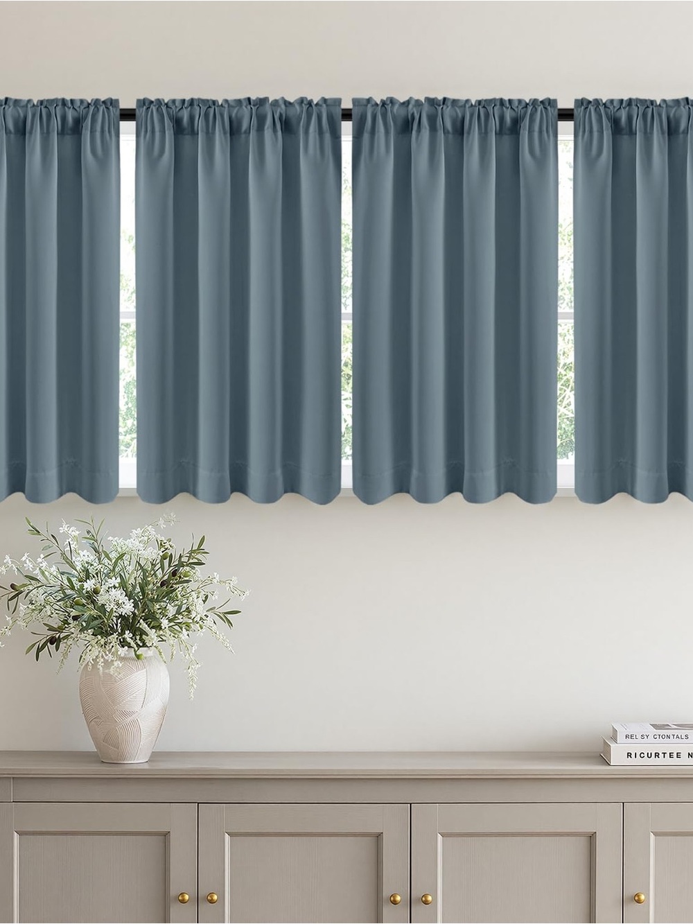 MIULEE 4 Panel Set Short Bedroom Blackout Curtains 40x54 Inch Long Grey Blue